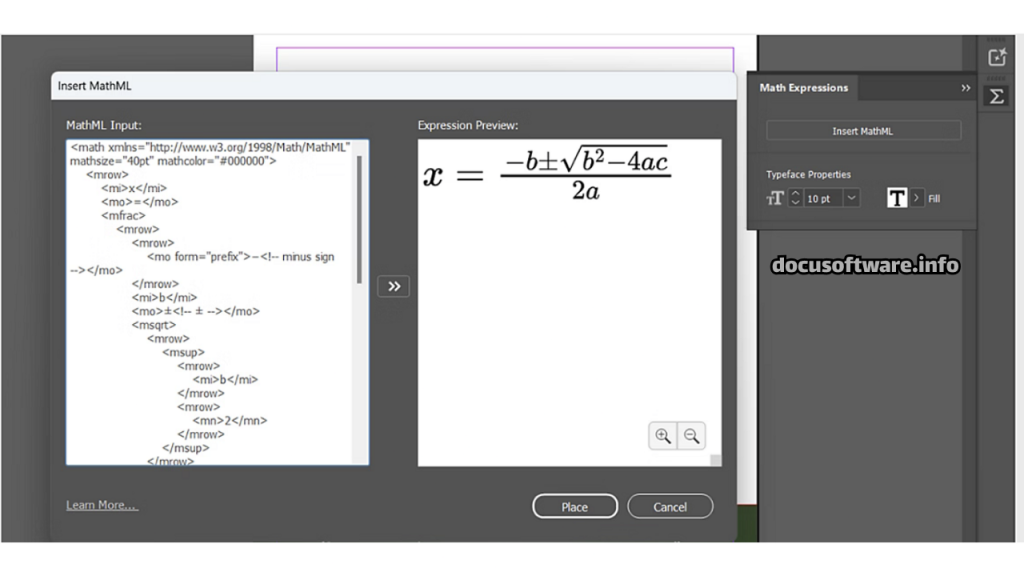 Adobe InDesign MathML Support