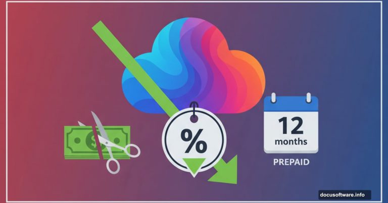 Adobe Creative Cloud logo with discount price tag and savings symbols