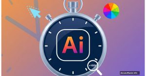 Stopwatch with Adobe Illustrator logo surrounded by time-saving tool icons