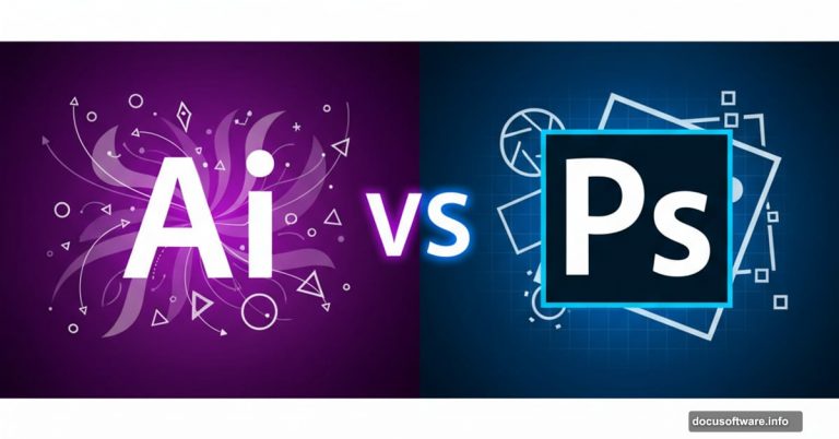 Adobe Illustrator versus Photoshop comparison with logo icons and design elements