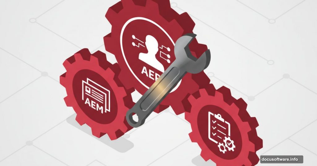 Three interlocking Adobe tool gears with configuration wrench overlay