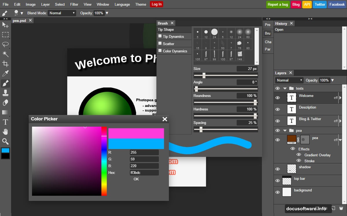 Photopea runs entirely in your browser with Photoshop workflow