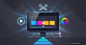 Computer screen showing video editing timeline with beginner-friendly interface elements