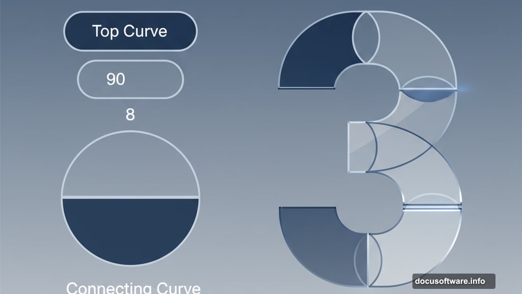 Rounded rectangles and ellipse construct the glass number three shape