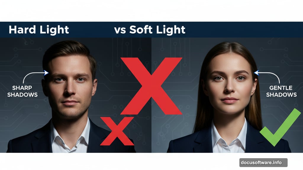 Hard light creates sharp shadows while soft light produces gentle diffused shadows