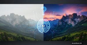 Split screen showing photo before and after AI enhancement
