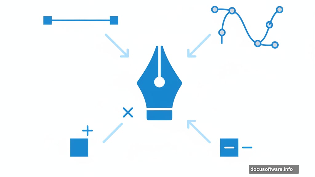 Pen Tool creates straight lines curves and manages anchor points