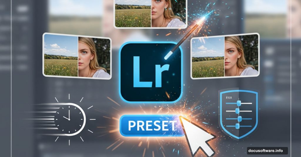 Adobe Lightroom preset transforming multiple photos instantly with one click