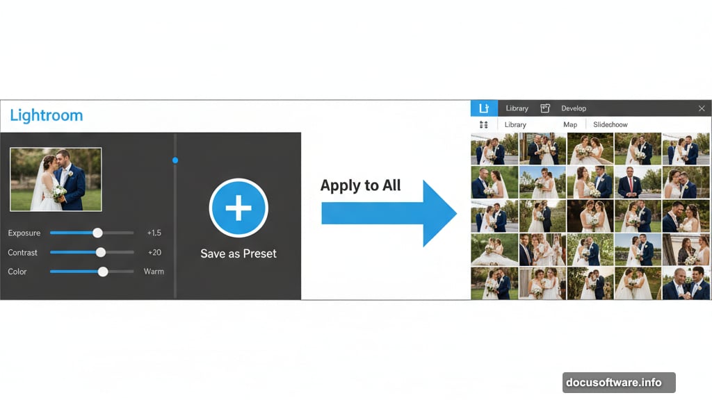Apply preset to all wedding photos in seconds instead of hours