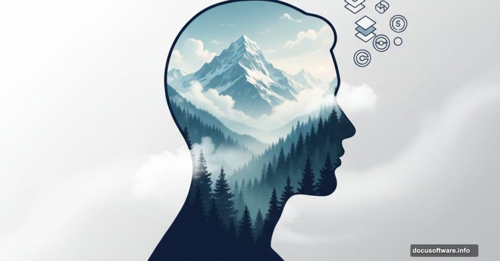 Portrait silhouette merged with landscape showing double exposure effect