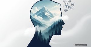 Portrait silhouette merged with landscape showing double exposure effect