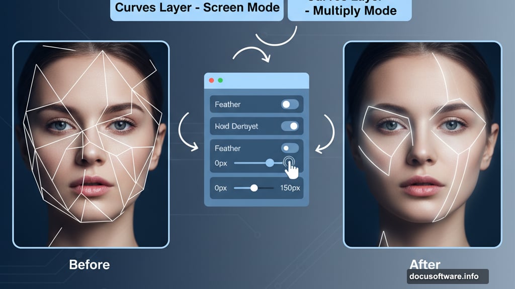 Dodge and burn technique using Curves adjustment layers with feathered masks