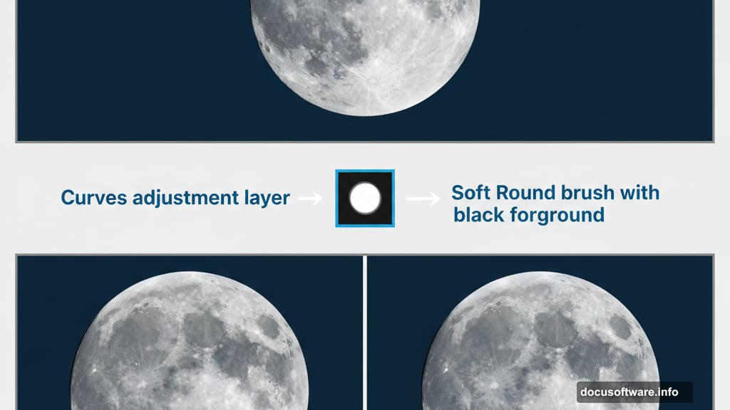 Layer mask technique with Curves to reduce moon overexposed spots