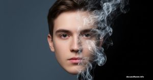 Portrait photo transforming into artistic white smoke effect in Photoshop