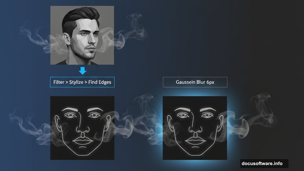 Find Edges filter creates sketched guide for smoke effect
