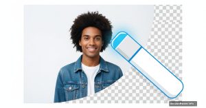 Magic wand erasing white background revealing transparent checkerboard in Photoshop