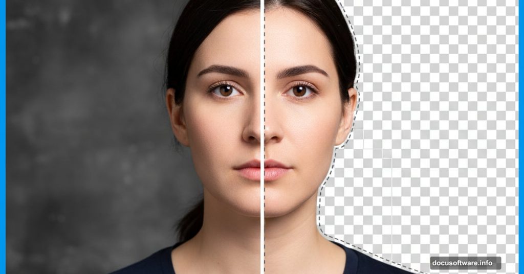 Split portrait showing poor versus perfect Photoshop background removal edges