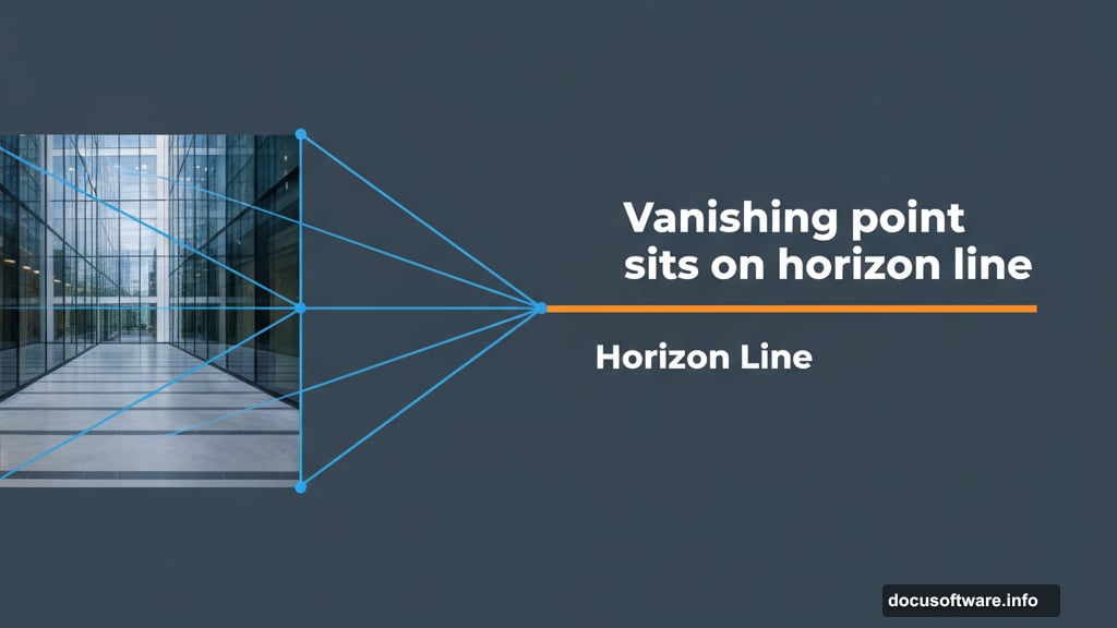 Parallel lines converge at vanishing point on horizon line