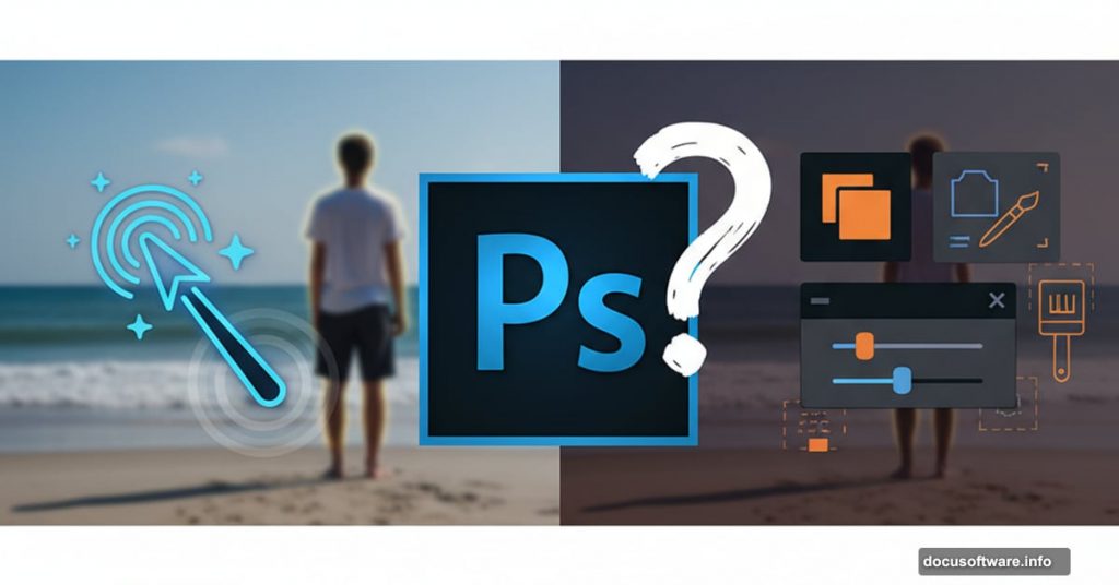 Photoshop AI Harmonize versus manual compositing tools comparison illustration