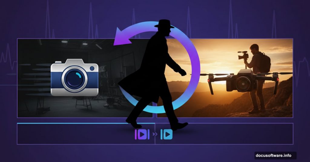 Camera walk-by transition technique connecting two video scenes in Premiere Pro