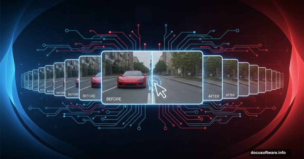 Single video frame with AI connections cascading to multiple frames behind