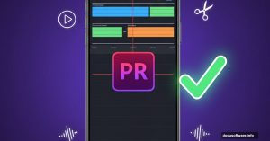 iPhone displaying Adobe Premiere video editor interface with approval checkmark