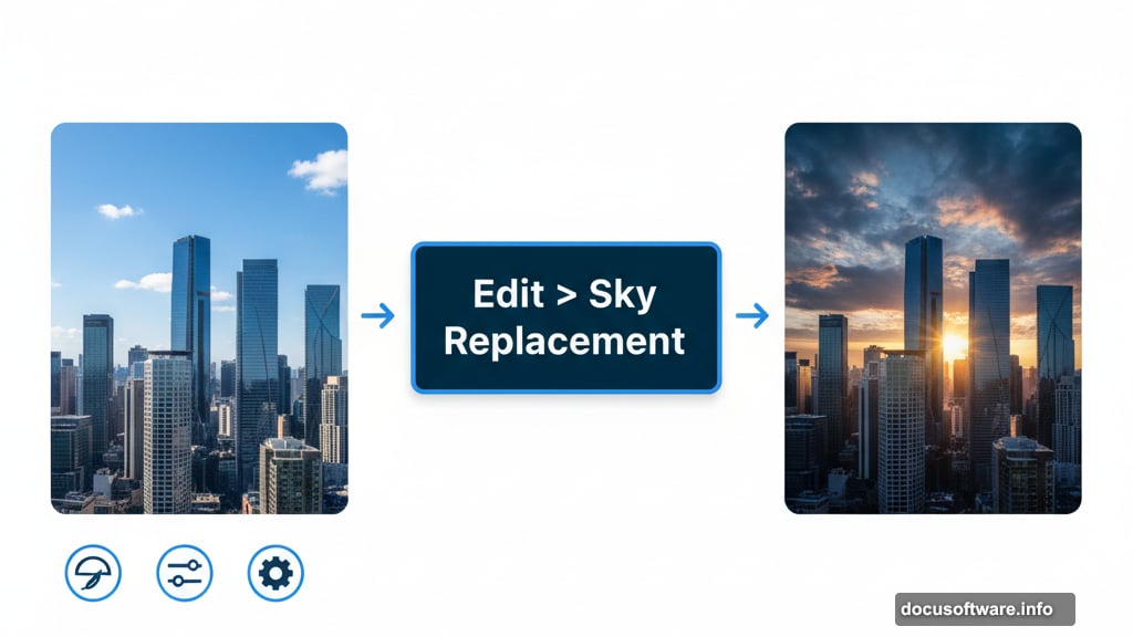 Sky Replacement feature automatically detects horizon and blends new sky