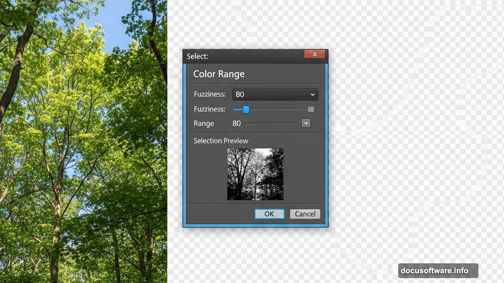 Color Range tool extracts complex forest details without losing branches