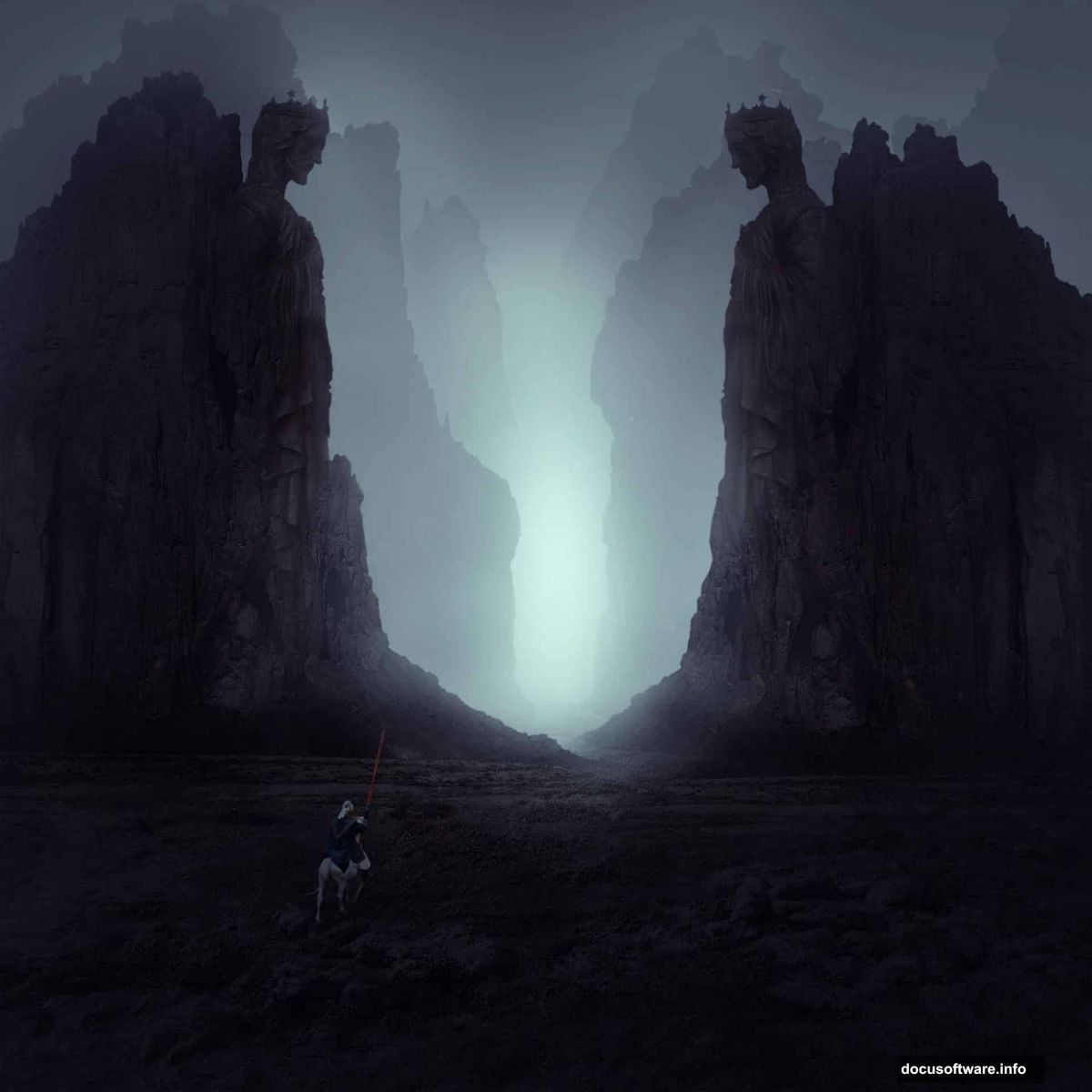 Layering multiple rock photos at different opacities creates believable depth