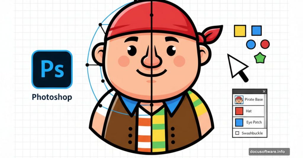 Cute pirate character design tutorial using Adobe Photoshop tools