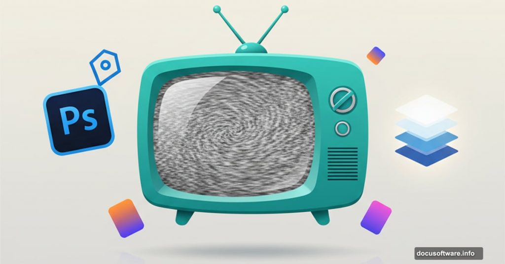 Vintage retro television icon illustration with Photoshop design tools