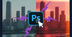 Digital photo transforming into retro film look with Photoshop actions light leaks