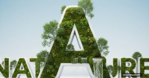 3D letter with grass and nature growing from typography surfaces