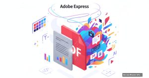 Adobe Acrobat PDF transforming into colorful design elements with Express