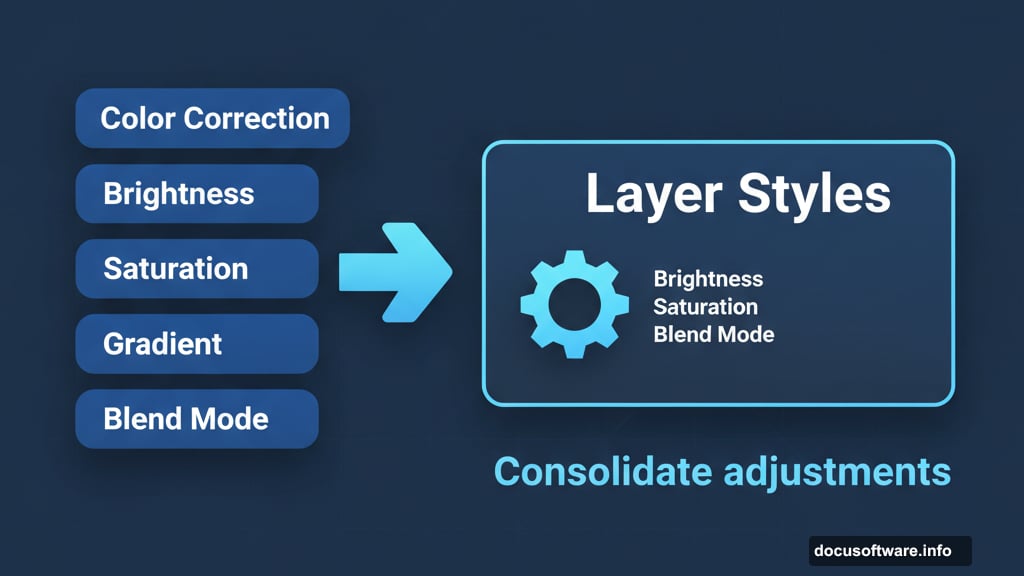 Layer styles consolidate multiple adjustment layers into one property
