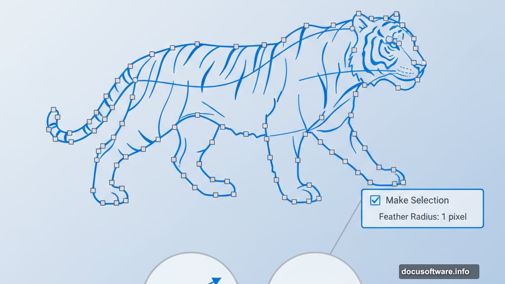 Pen Tool creates precise selections using anchor points and paths