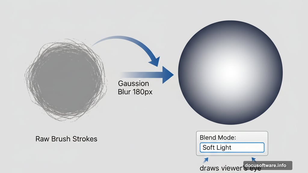 Gaussian Blur and Soft Light blend mode create dramatic lighting