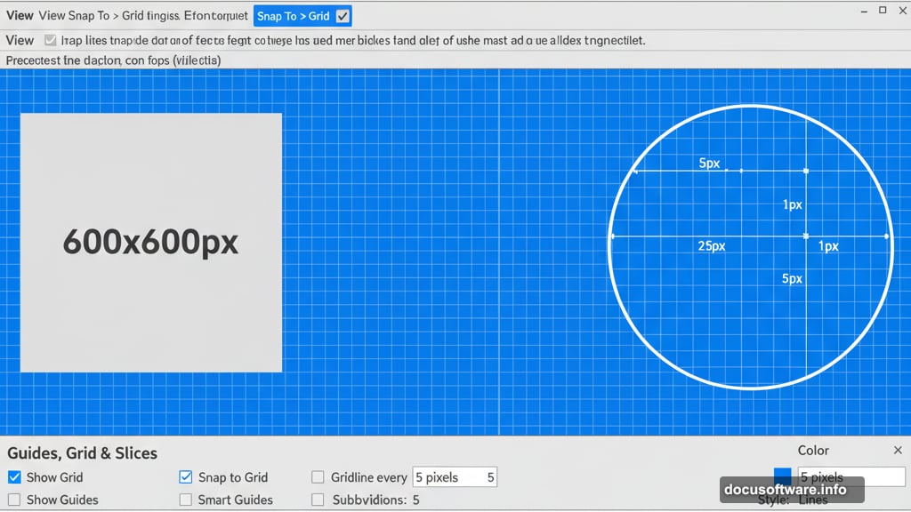 Grid snapping eliminates pixel-perfect placement guesswork in Photoshop workspace