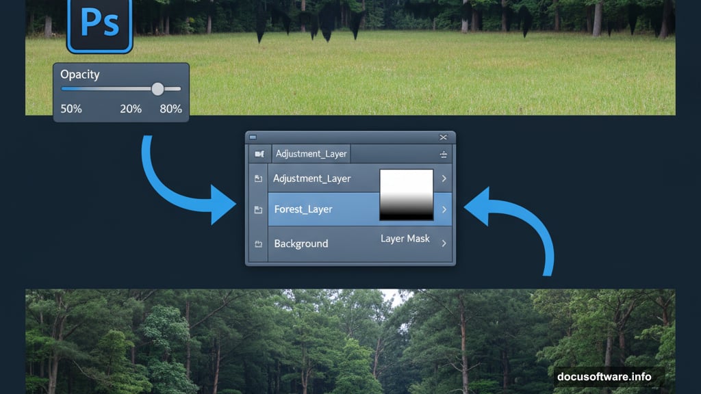 Layer mask and black brush blend forest edges seamlessly