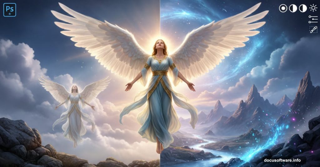 Angel with wings showcasing Photoshop photo manipulation tutorial featured image