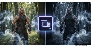 Before and after gothic photo manipulation transformation with Photoshop layers