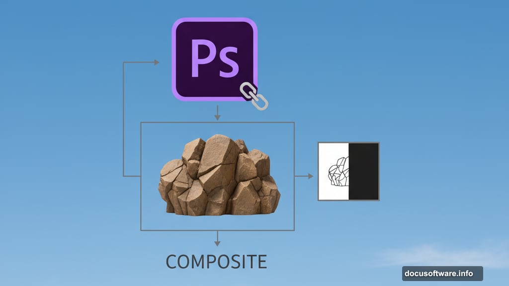 Build background foundation with sky and rock formation smart objects