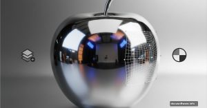 Chrome metallic apple with Photoshop editing tools showing metal effect creation