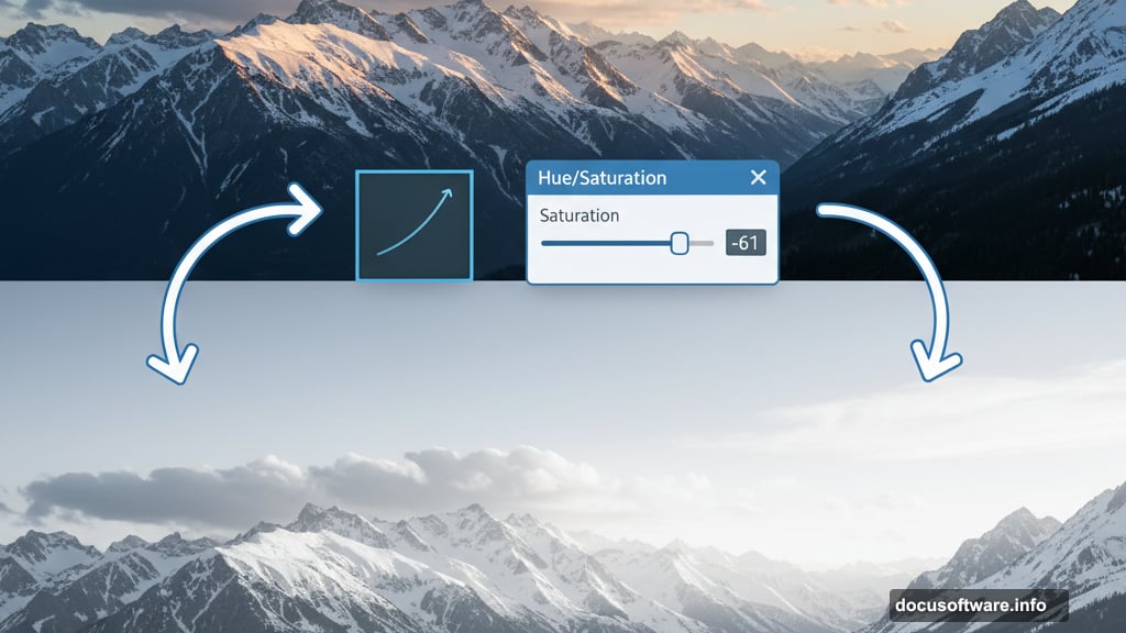 Curves and Hue Saturation adjustments create dreamlike atmosphere and cohesive color