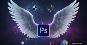 Dramatic white angel wings with Photoshop tools and interface elements