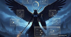 Valkyrie warrior with wings surrounded by Photoshop editing interface elements