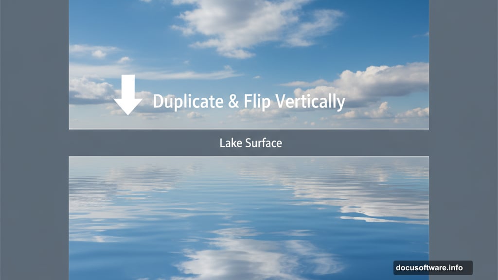 Duplicate sky layer and flip vertically to create lake reflection