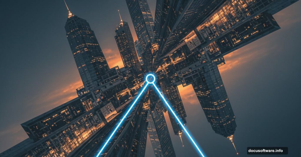 Cityscape folding upward with Photoshop triangular selection overlay effect