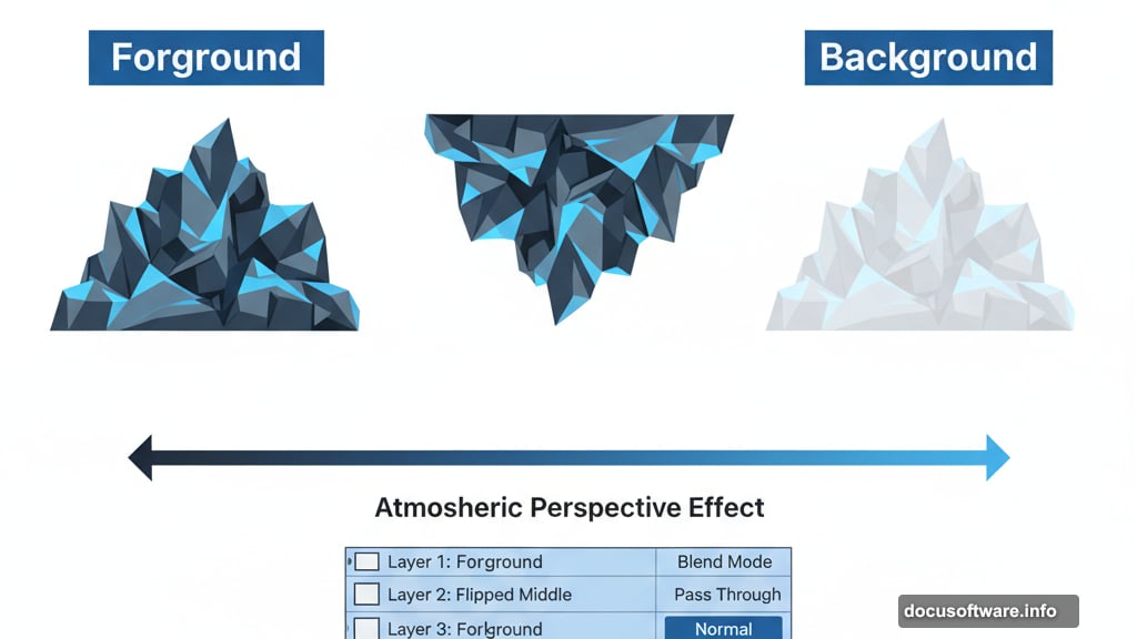 Layering rocks to create depth with atmospheric perspective opacity