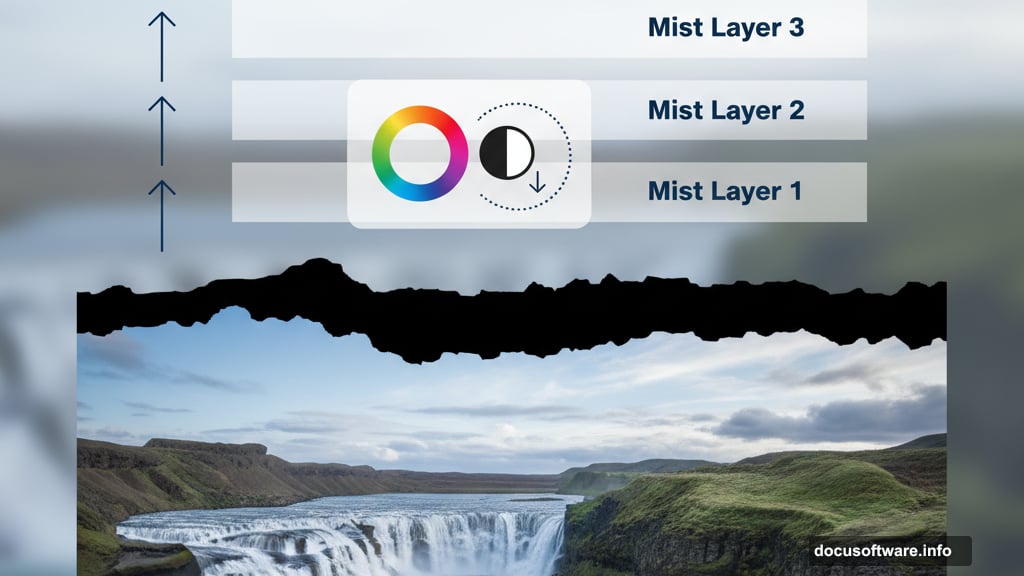 Building matte painting foundation with masked landscape and mist layers